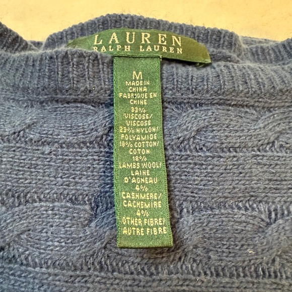 Lauren Ralph Lauren Navy Blue Cable Knit Crew Neck Sweater Women's Size Medium - Picture 8 of 8